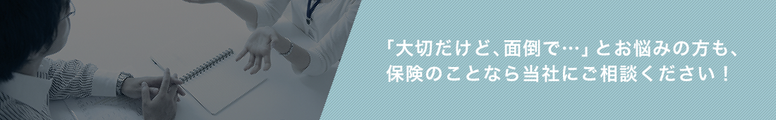 「大切だけど、面倒で…」とお悩みの方も、
保険のことなら当社にご相談ください！